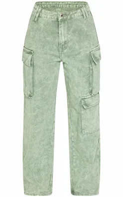 Best PrettyLittleThing Petite Denim Cargo Jeans Washed Green