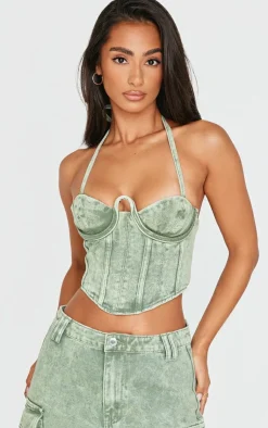 PrettyLittleThing Corsets*Petite Denim Seam Detail Corset