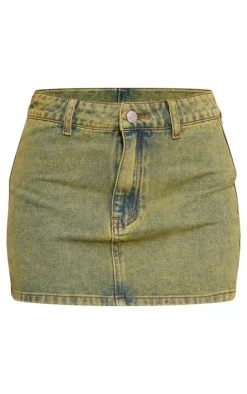 PrettyLittleThing Petite Denim Star Embriodered Mini Skirt Washed Green