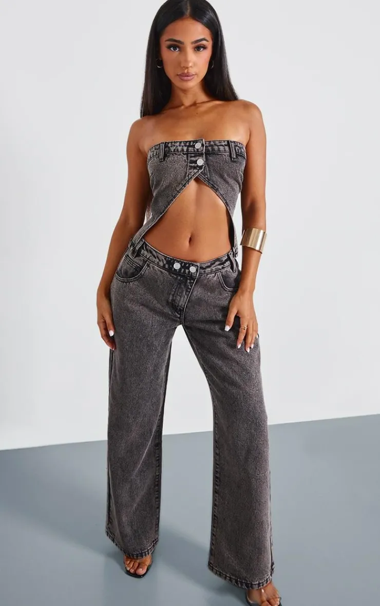Clearance PrettyLittleThing Petite Bandeau Open Top Washed Grey