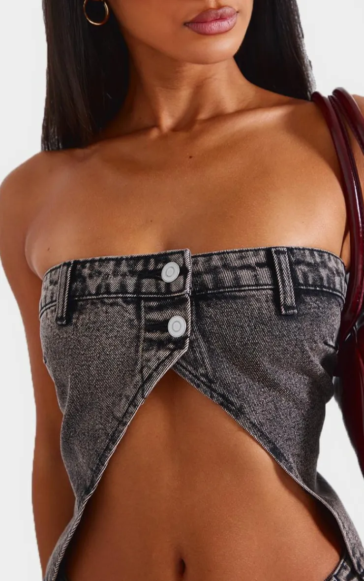 Clearance PrettyLittleThing Petite Bandeau Open Top Washed Grey