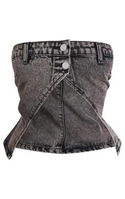 Clearance PrettyLittleThing Petite Bandeau Open Top Washed Grey