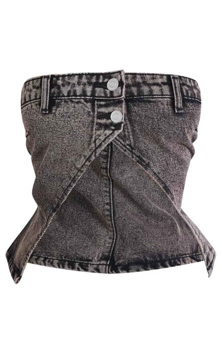 Clearance PrettyLittleThing Petite Bandeau Open Top Washed Grey