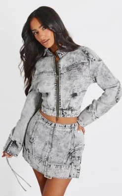 Outlet PrettyLittleThing Petite Denim Fitted Jacket Washed Grey