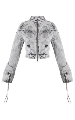 Outlet PrettyLittleThing Petite Denim Fitted Jacket Washed Grey