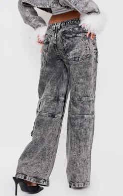 Petite Washed Grey Denim Pocket Detail Jeans