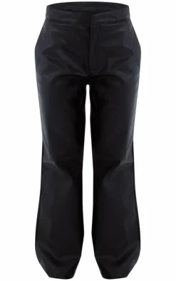 Hot PrettyLittleThing Petite Faux Leather Straight Leg Pants Washed Grey