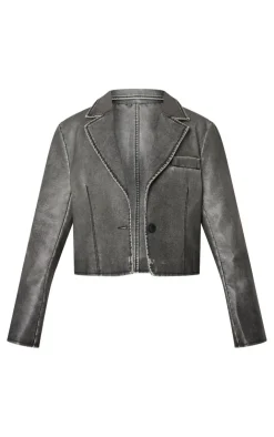 PrettyLittleThing Faux Leather Jackets*Petite Faux Leather Cropped Blazer
