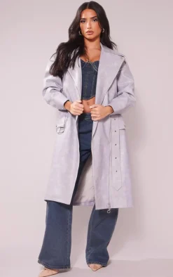 PrettyLittleThing Trench Coats*Petite Pu Biker Trench