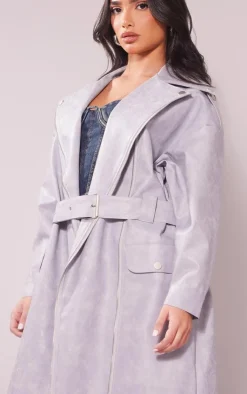 PrettyLittleThing Trench Coats*Petite Pu Biker Trench