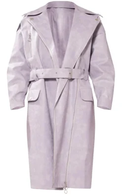 PrettyLittleThing Trench Coats*Petite Pu Biker Trench