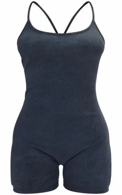 PrettyLittleThing Unitards*Petite Rib Cross Over Back Unitard