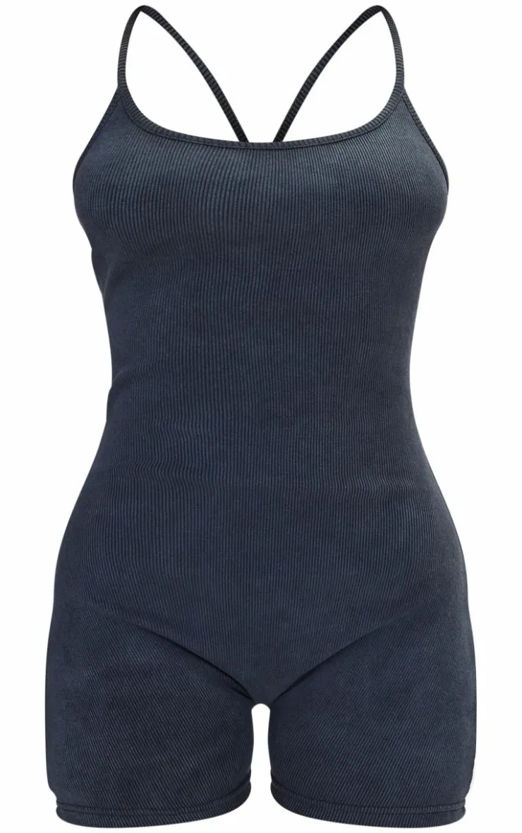 PrettyLittleThing Unitards*Petite Rib Cross Over Back Unitard