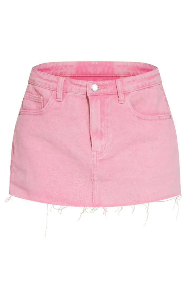 Petite Washed Pink Frayed Denim Mini Skirt