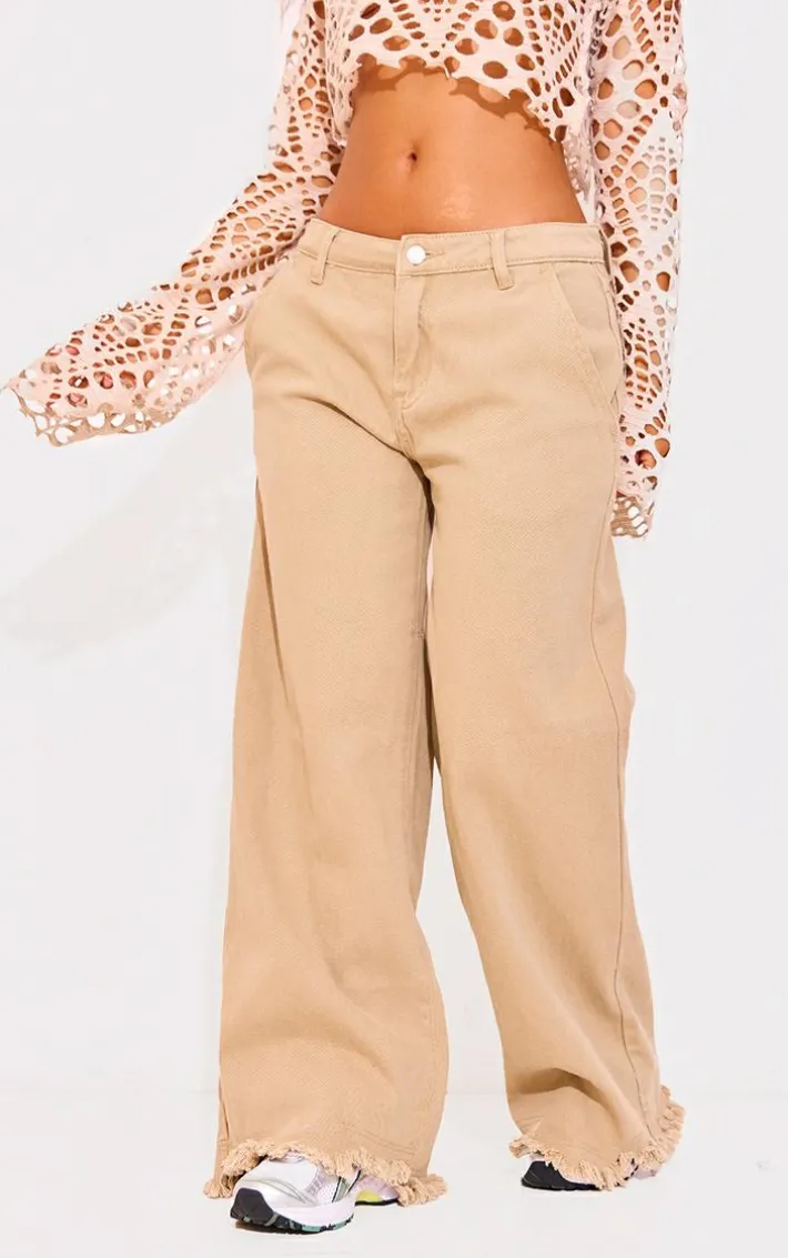 Petite Washed Stone Baggy Raw Hem Low Rise Wide Leg Jean