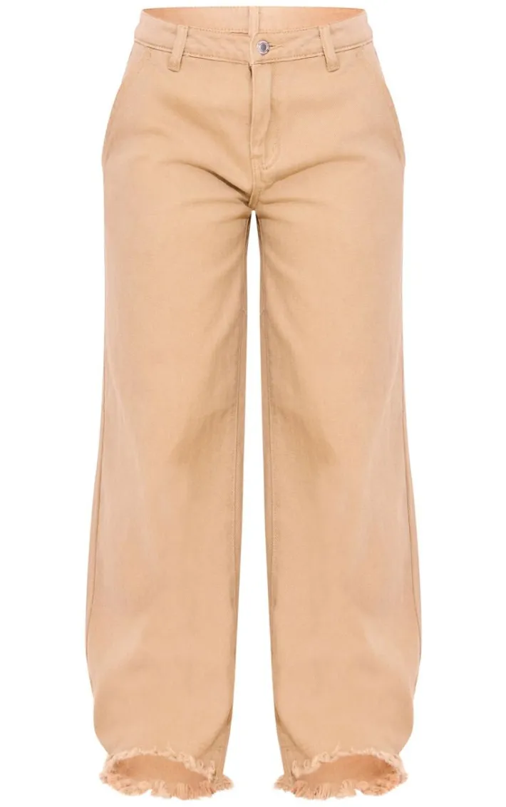 Petite Washed Stone Baggy Raw Hem Low Rise Wide Leg Jean