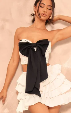 Outlet PrettyLittleThing Petite Bandeau Bow Corset Top White