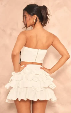 Outlet PrettyLittleThing Petite Bandeau Bow Corset Top White