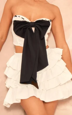Outlet PrettyLittleThing Petite Bandeau Bow Corset Top White
