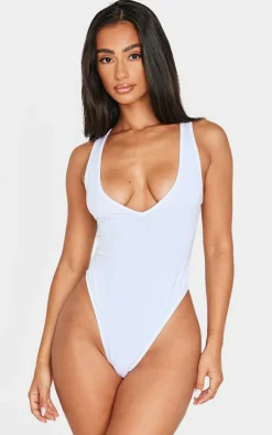 PrettyLittleThing Sleeveless Tops*Petite Basic Cotton Blend Plunge Sleeveless Bodysuit