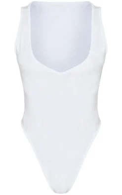 PrettyLittleThing Sleeveless Tops*Petite Basic Cotton Blend Plunge Sleeveless Bodysuit