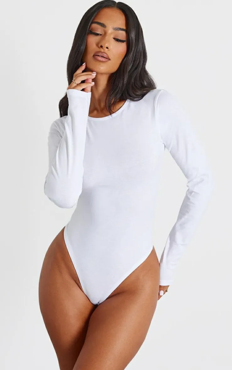 PrettyLittleThing Basic Tops*Petite Basic Cotton Blend Crew Neck Bodysuit