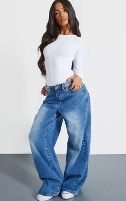 PrettyLittleThing Basic Tops*Petite Basic Cotton Blend Crew Neck Bodysuit