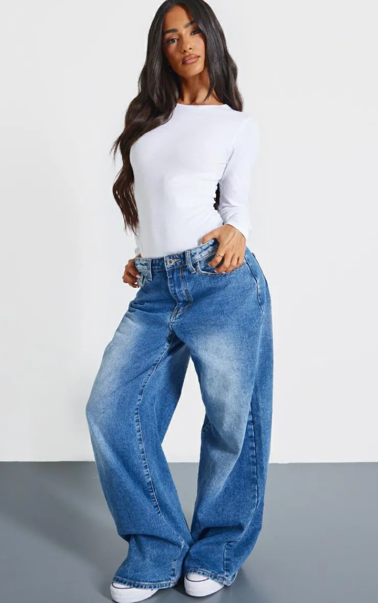 PrettyLittleThing Basic Tops*Petite Basic Cotton Blend Crew Neck Bodysuit