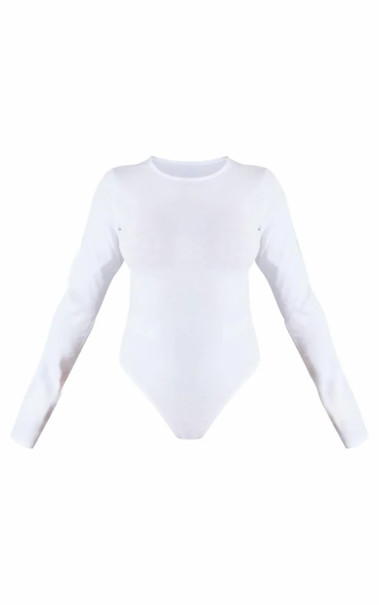 PrettyLittleThing Basic Tops*Petite Basic Cotton Blend Crew Neck Bodysuit