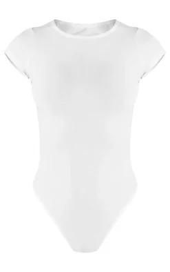 PrettyLittleThing Basic Tops*Petite Basic Cotton Blend Fitted Short Sleeve Bodysuit