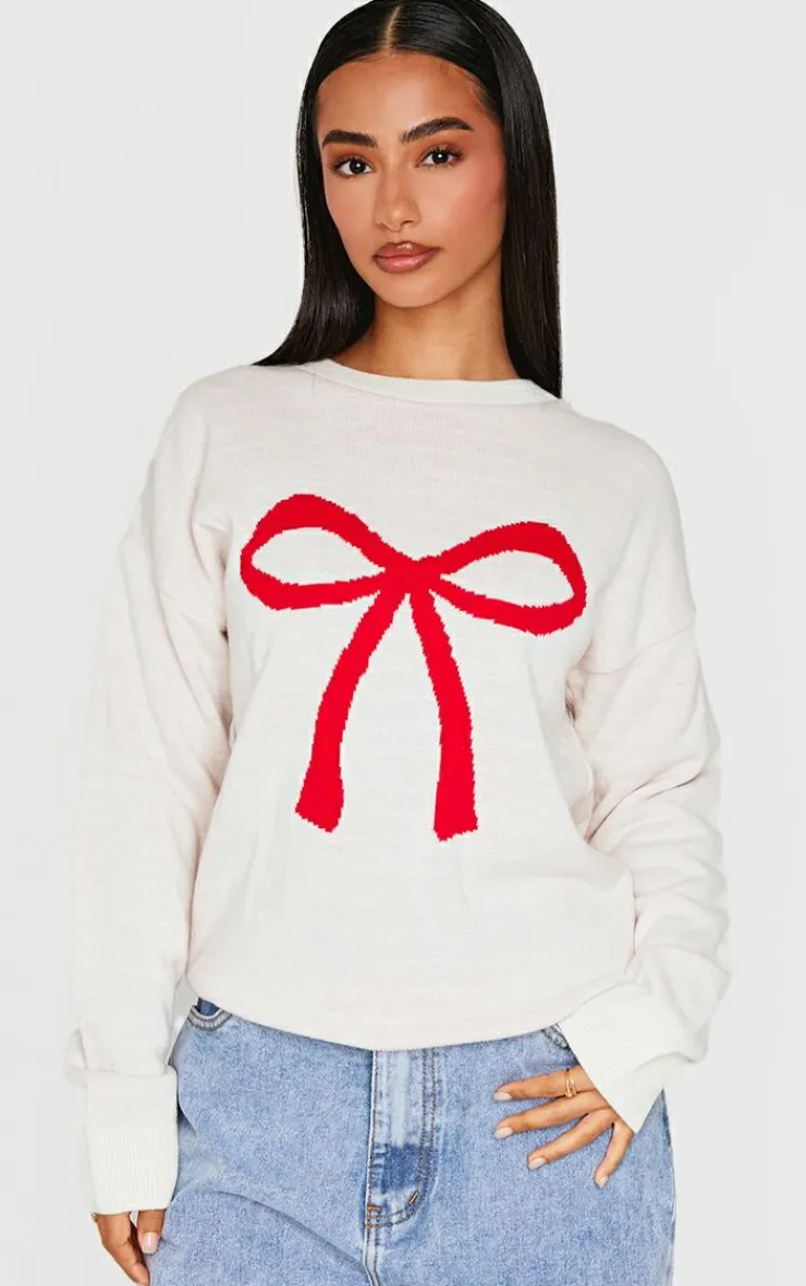 PrettyLittleThing Sweaters*Petite Bow Christmas Sweater