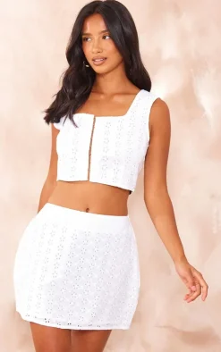 Best PrettyLittleThing Petite Broderie Low Waist Mini Skirt White