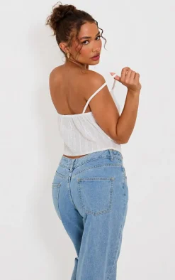 PrettyLittleThing Sleeveless Tops*Petite Broderie Tie Detail Top