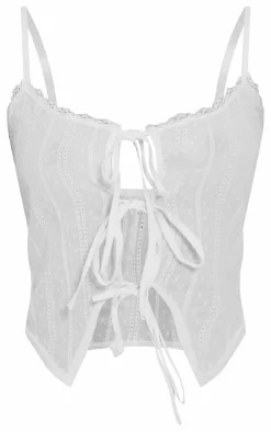 PrettyLittleThing Sleeveless Tops*Petite Broderie Tie Detail Top