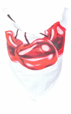 Clearance PrettyLittleThing Petite Print Open Back Top White Cherry