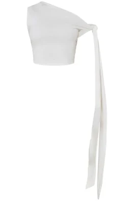 PrettyLittleThing Snatched*Petite Contour Jersey Tie Detail Crop Top