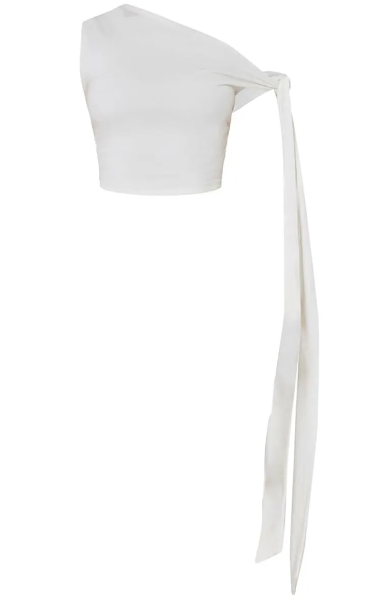 PrettyLittleThing Snatched*Petite Contour Jersey Tie Detail Crop Top