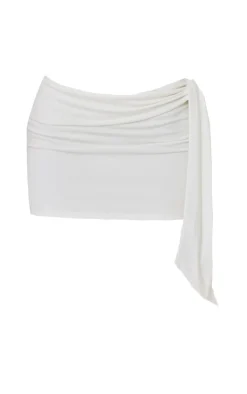 Online PrettyLittleThing Petite Contour Jersey Tie Detail Foldover Mini Skirt White