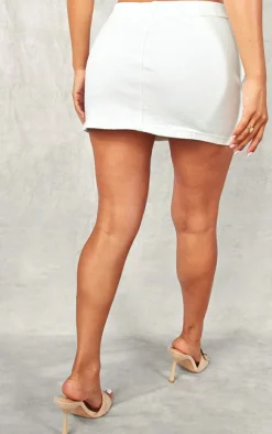 Online PrettyLittleThing Petite White Denim Belted Mini Skirt Black