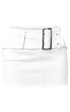 Online PrettyLittleThing Petite White Denim Belted Mini Skirt Black