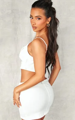 Clearance PrettyLittleThing Petite White Denim Belted Crop Top Black