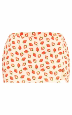 Online PrettyLittleThing Petite Denim Strawberry Printed Low Rise Mini Skirt White