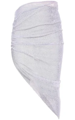 Sale PrettyLittleThing Petite Diamante Asymmetric Midaxi Skirt White