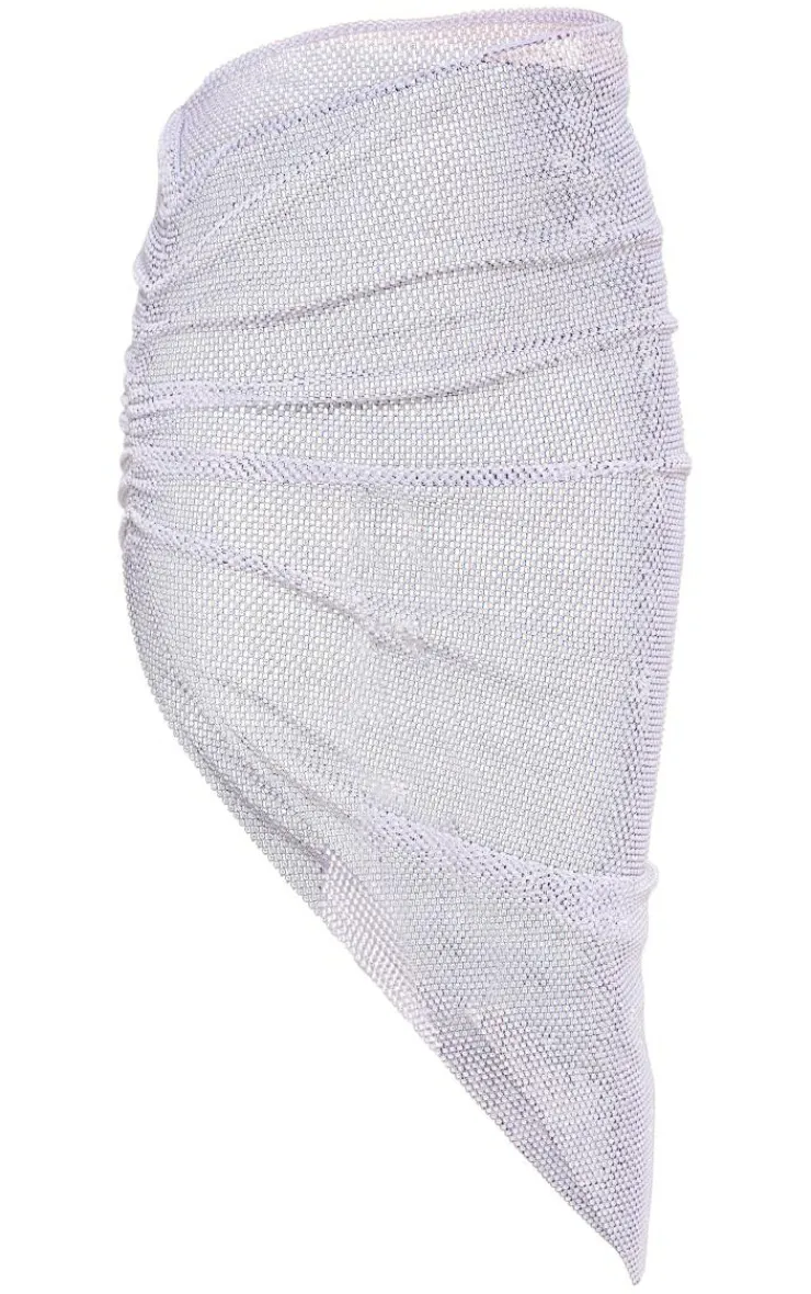 Sale PrettyLittleThing Petite Diamante Asymmetric Midaxi Skirt White