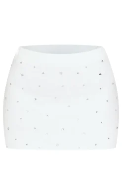 New PrettyLittleThing Petite Diamante Knit Mini Skirt White