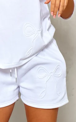 Best PrettyLittleThing Petite Embossed Bow Detail Shorts White