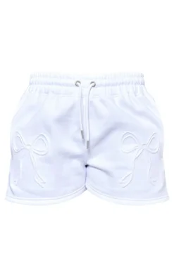 Best PrettyLittleThing Petite Embossed Bow Detail Shorts White