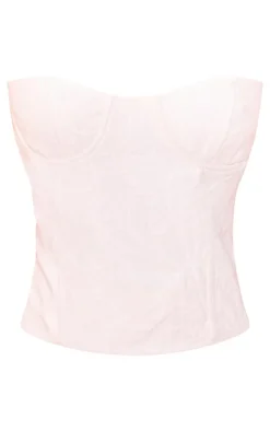Online PrettyLittleThing Petite Embroidered Woven Corset White