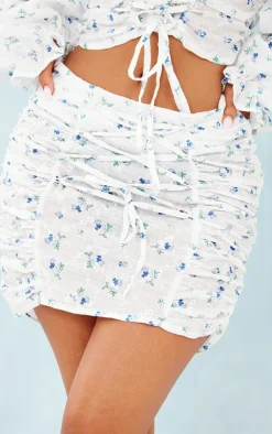 New PrettyLittleThing Petite Floral Print Lace-Up Mini Skirt White