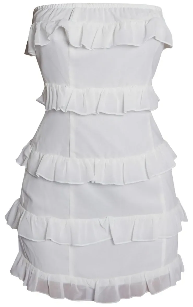 Petite Frilled Bandeau Mini Dress-PrettyLittleThing Online